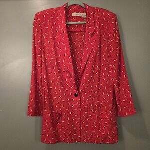 Vintage Liz Claiborne Silk Longline Blazer Guitar Print Long Sleeve Y2K, Size 12